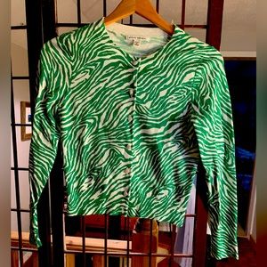 Banana republic zebra striped green and white cardigan NWOT